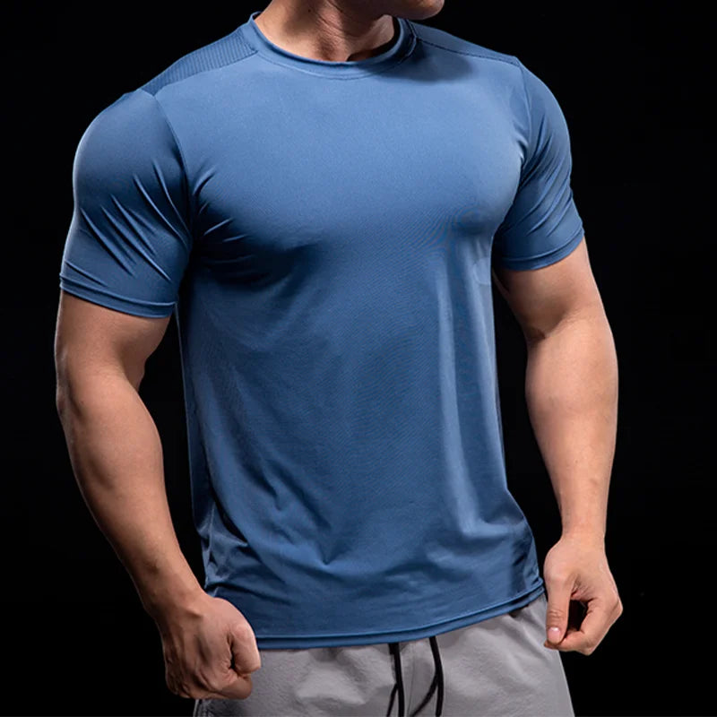 Men Sports T-Shirt Summer Fitness Workout Skinny Short Sleeve Shirts