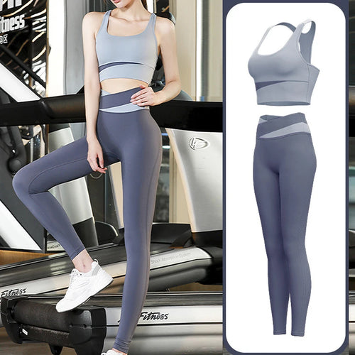 High Waist Yoga Set Lady Gym Suit Sport Set Shockproof Sport Bra Crop