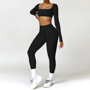 Yoga Set 2PCS Women Gym Long Sleeve Seamless Sportswear Workout