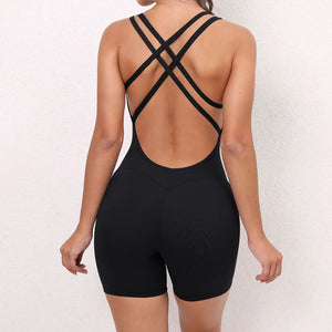 Pad Cross Back Women Fitness Gym One Piece Jumpsuit Leggings Workout