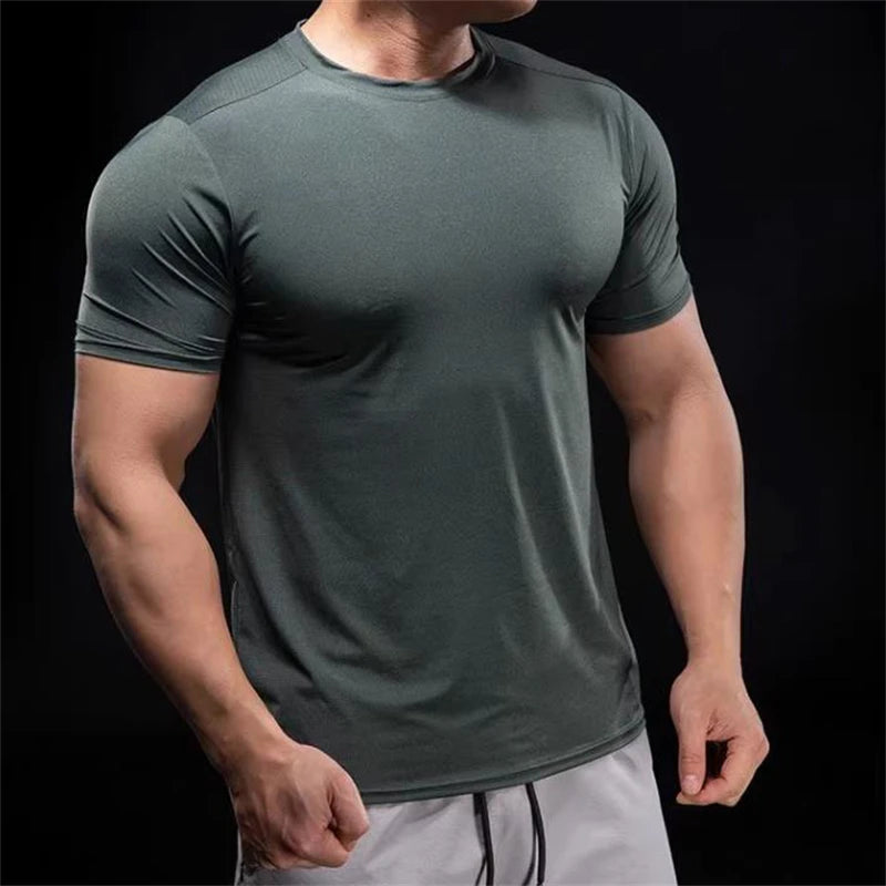 Men Sports T-Shirt Summer Fitness Workout Skinny Short Sleeve Shirts