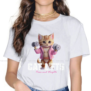 Cat Gym quote Graphic TShirt Meowscular Cartoon Style Casual T Shirt