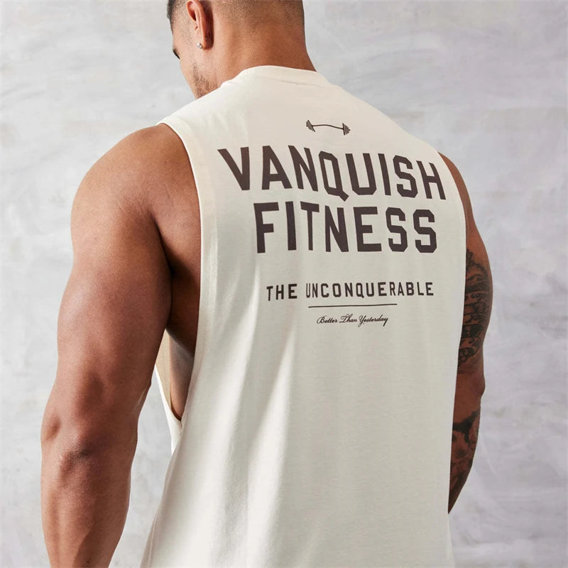 Gym exercise fitness sports men's vest cotton wide shoulder round neck