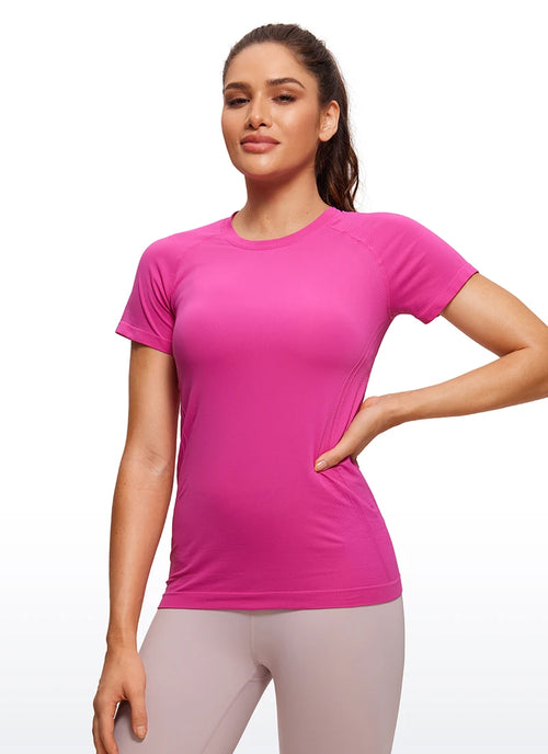 CRZ YOGA Seamless Workout Tops for Women Short Sleeve Athletic Tees