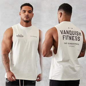 Gym exercise fitness sports men's vest cotton wide shoulder round neck