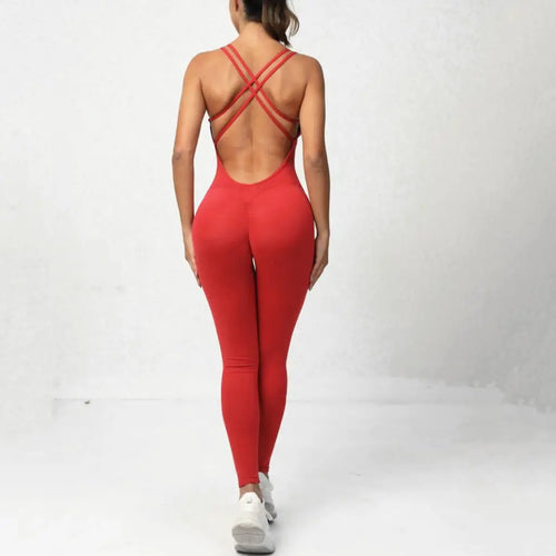 Pad Cross Back Women Fitness Gym One Piece Jumpsuit Leggings Workout