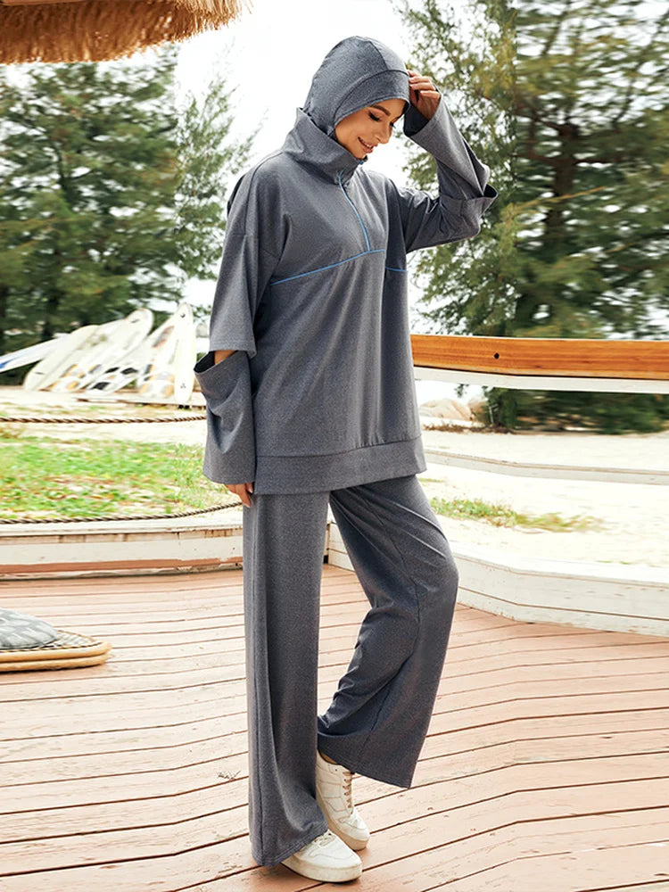 2022 Spring Women Muslim Sports Wear 3pcs Set Activewear Running Arab