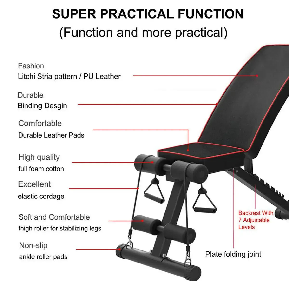 350KG Foldable Pro Sit Up Bench 7 Gear Adjustment Weight Bench Incline