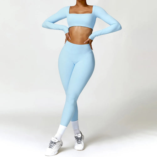 Yoga Set 2PCS Women Gym Long Sleeve Seamless Sportswear Workout