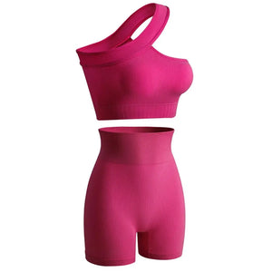 Ribbed Yoga Clothing Sets Women High Waist Leggings Crop Top Two Piece