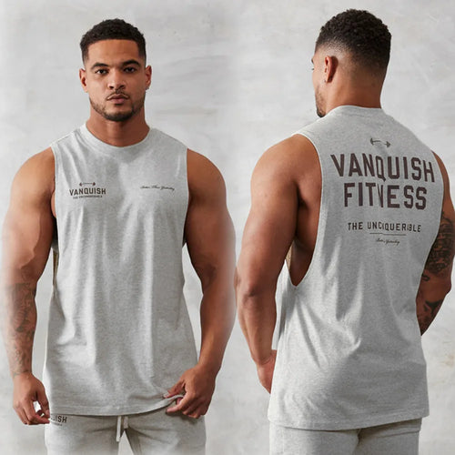 Gym exercise fitness sports men's vest cotton wide shoulder round neck